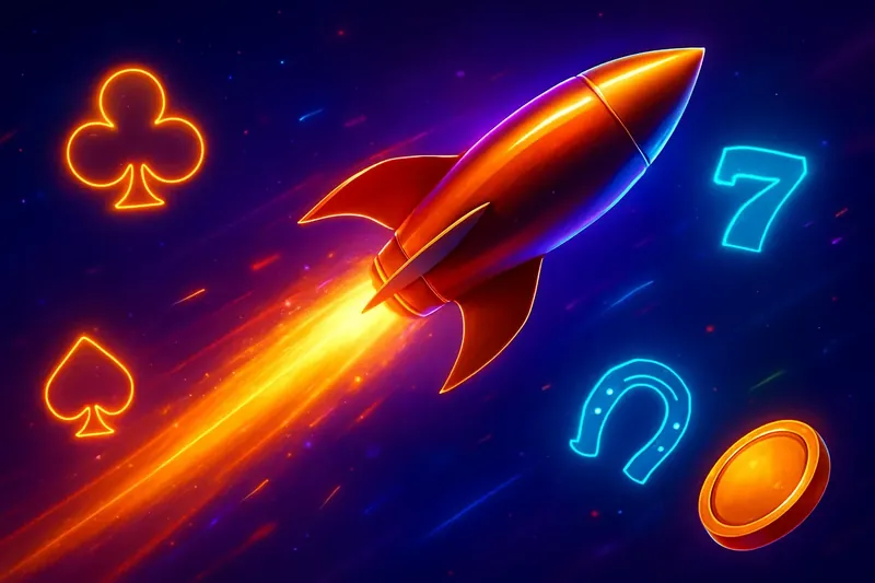 Rocket Speed Banner Glossy rocket launch casino banner with neon trail and dynamic motion